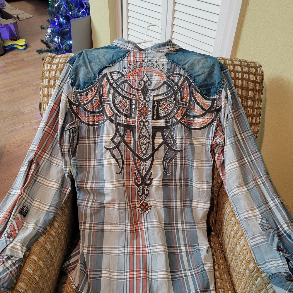 Roar Men's Casual Button Down Shirt - Blue, Red, Gray